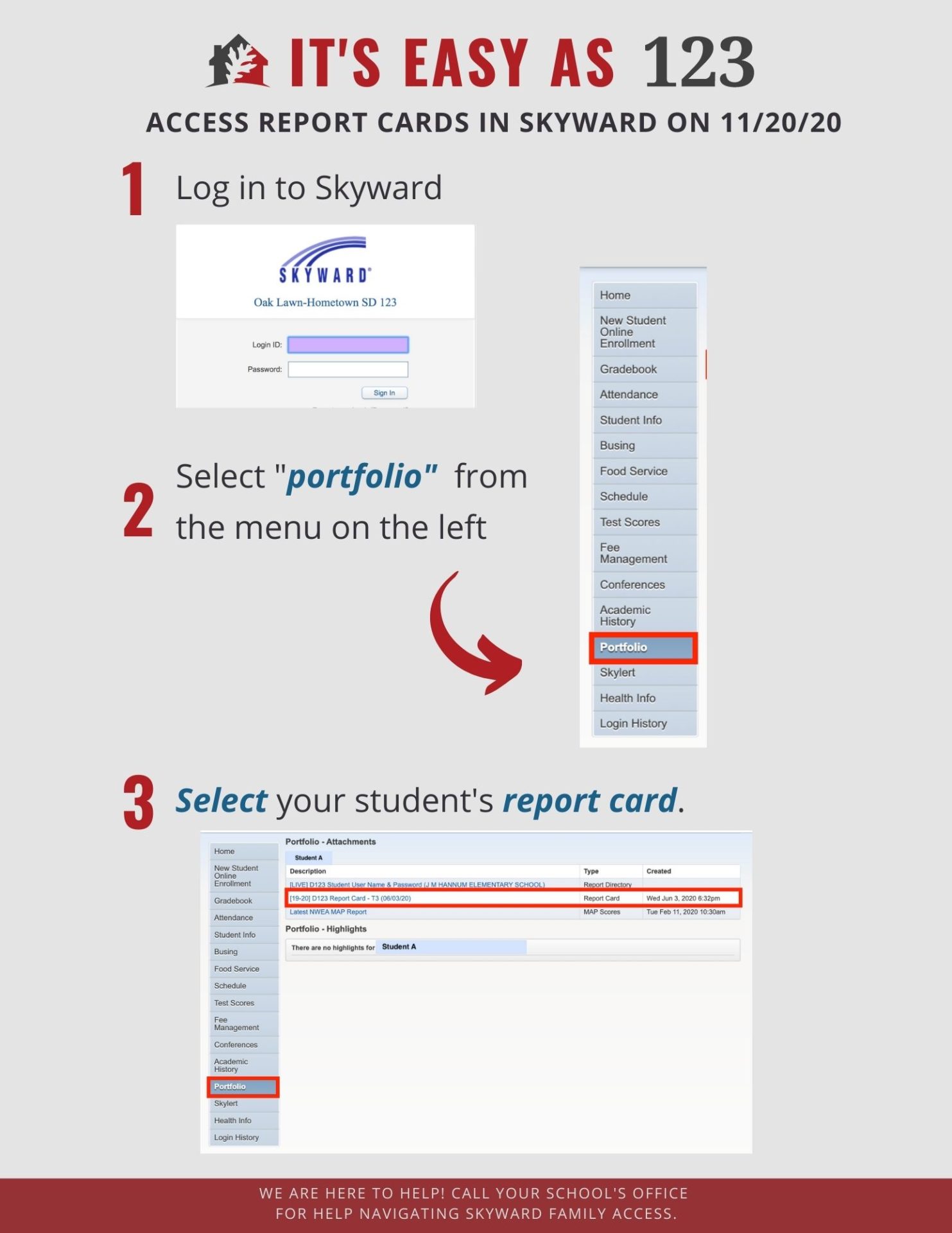 Access into Skyward for report cards steps