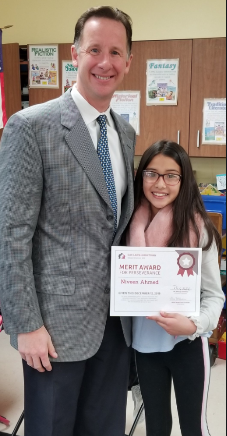 Niveen Ahmed and Superintendent Dr. Enderle